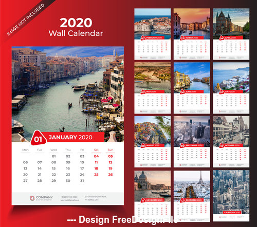 2020 desk calendar template red vector design
