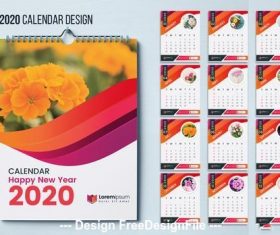 2020 flower background wall calendar vector