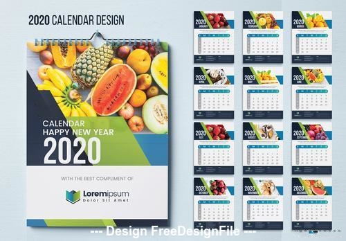 2020 fruit background wall calendar vector