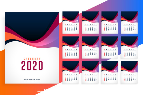 2020 modern new year calendar template vector