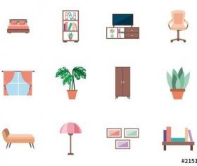 25 Colorful furniture icons vector