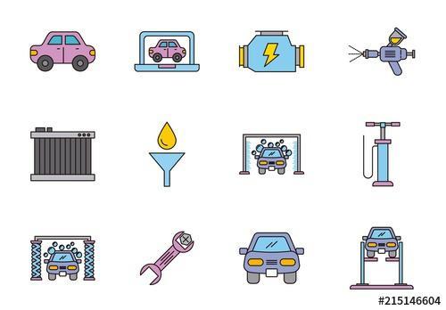 25 colorful car themed icons vector