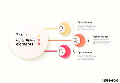 3 step infographic with red yellow and orange vector