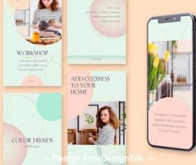 8 Social media stories gold circles and mint gradients vector