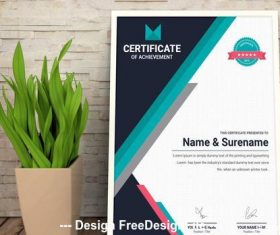 Achievement certificate layout with navy and teal elements vector
