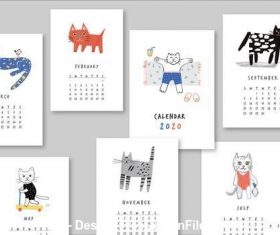 Annual calendar illustrated cats vector