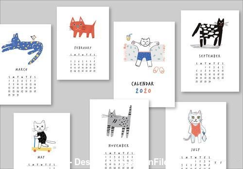 Annual calendar illustrated cats vector