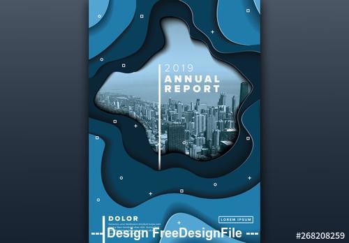 Annual report cover with blue cutout elements vector