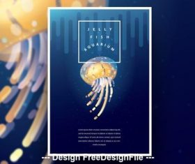 Aquarium poster and yellow jellyfish vector