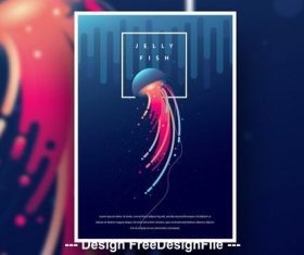 Aquarium poster pink and blue jellyfish vector