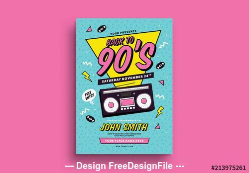 Back to the 90s event flyer vector