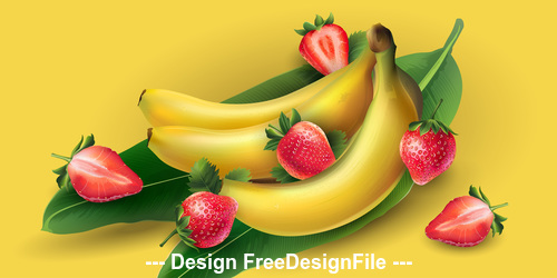Banana and strawberry banner vector