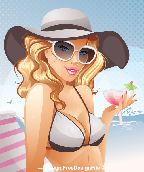 Beach woman cartoon vector