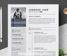 Black and white resume and cover with sidebar vector