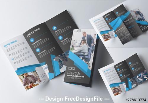 Blue and charcoal tri-fold brochure vector