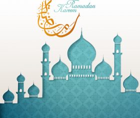 Blue mosque silhouette Ramadan Kareem vector
