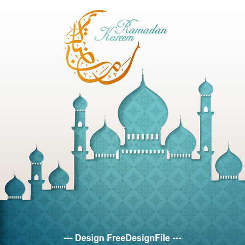 Blue mosque silhouette Ramadan Kareem vector