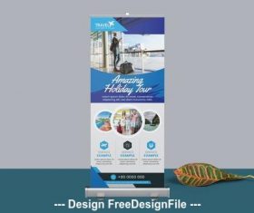 Blue roll up banner layout vector