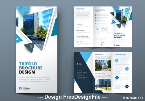 Blue trifold brochure with triangles vector
