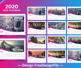 Blue with purple 2020 Wall calendar vector