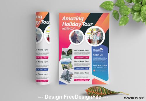 Brightly colored agency flyer layout vector