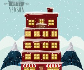 Building and snow cartoon landscape vector