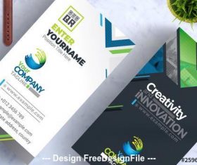 Business card layout with colorful geometric vector