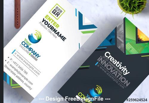 Business card layout with colorful geometric vector
