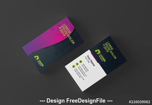 Business card with pink to purple gradient wave element vector