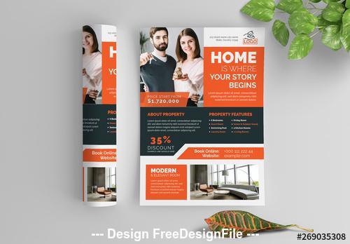 Business flyer layout with orange elements vector