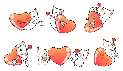 Cartoon Kitten with heart and arrow banner vector