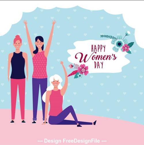 Cartoon characters and womens day greeting card vector