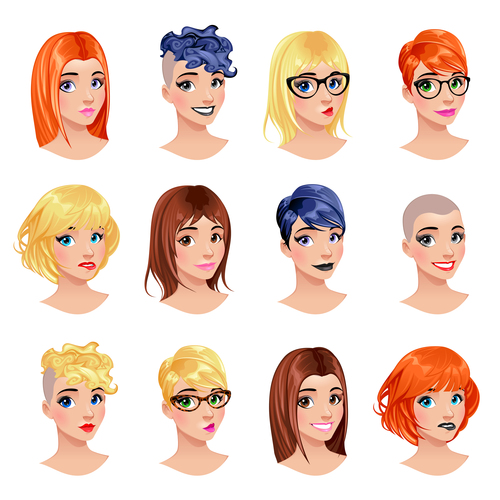 Cartoon fashion girl hairstyle vector free download