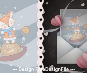 Cartoon fox and t-shirt design card vector