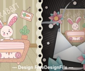 Cartoon rabbit and T-shirt design card vector