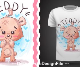 Cartoon teddy and t-shirt design card vector