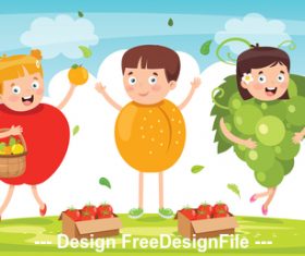 Children dressed as vegetables vector