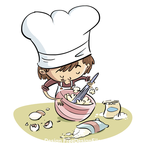 Children learning to cook illustration vector free download