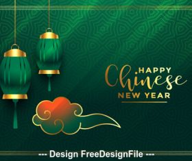 Chinese New Year greeting card on green background vector