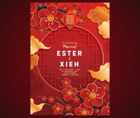 Chinese style wedding design vector