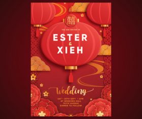 Chinese style wedding invitations realistic design vector