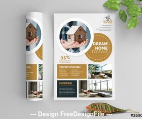 Circular elements business flyer and brown vector