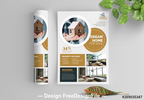 Circular elements business flyer and brown vector