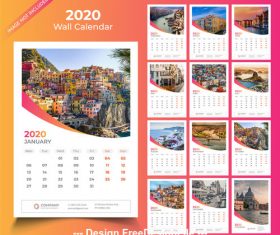 City style 2020 Wall calendar vector template