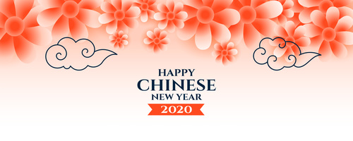 Cloud and flower background Chinese New Year greeting card vector