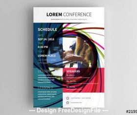 Conference flyer with colorful spiral photo placeholder vector