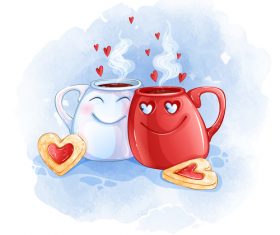 Couple cup cartoon illustration vector