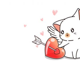 Cute cat and heart cartoon vector