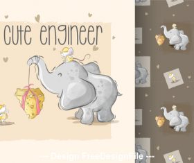 Cute elephant and rat background cartoon decorative pattern vector