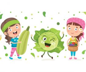 Cute kids and vegetables cartoon vector